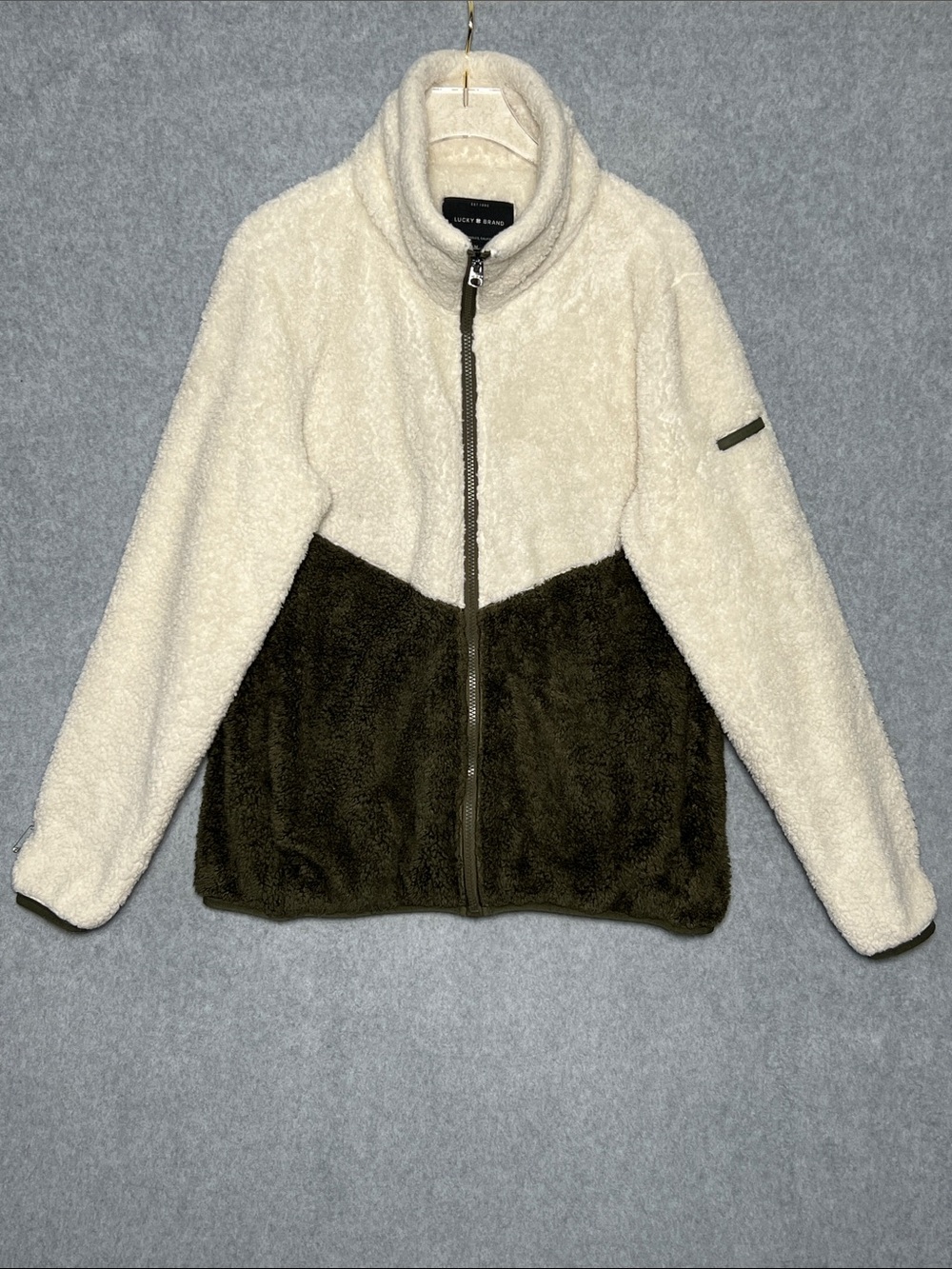 Lucky Brand Two Tone Zip Up Sherpa Jacket Size M